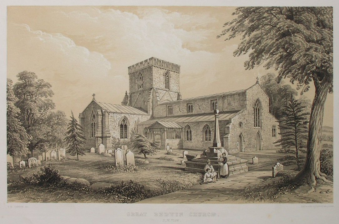 Lithograph - Great Bedwyn Church N.W.View